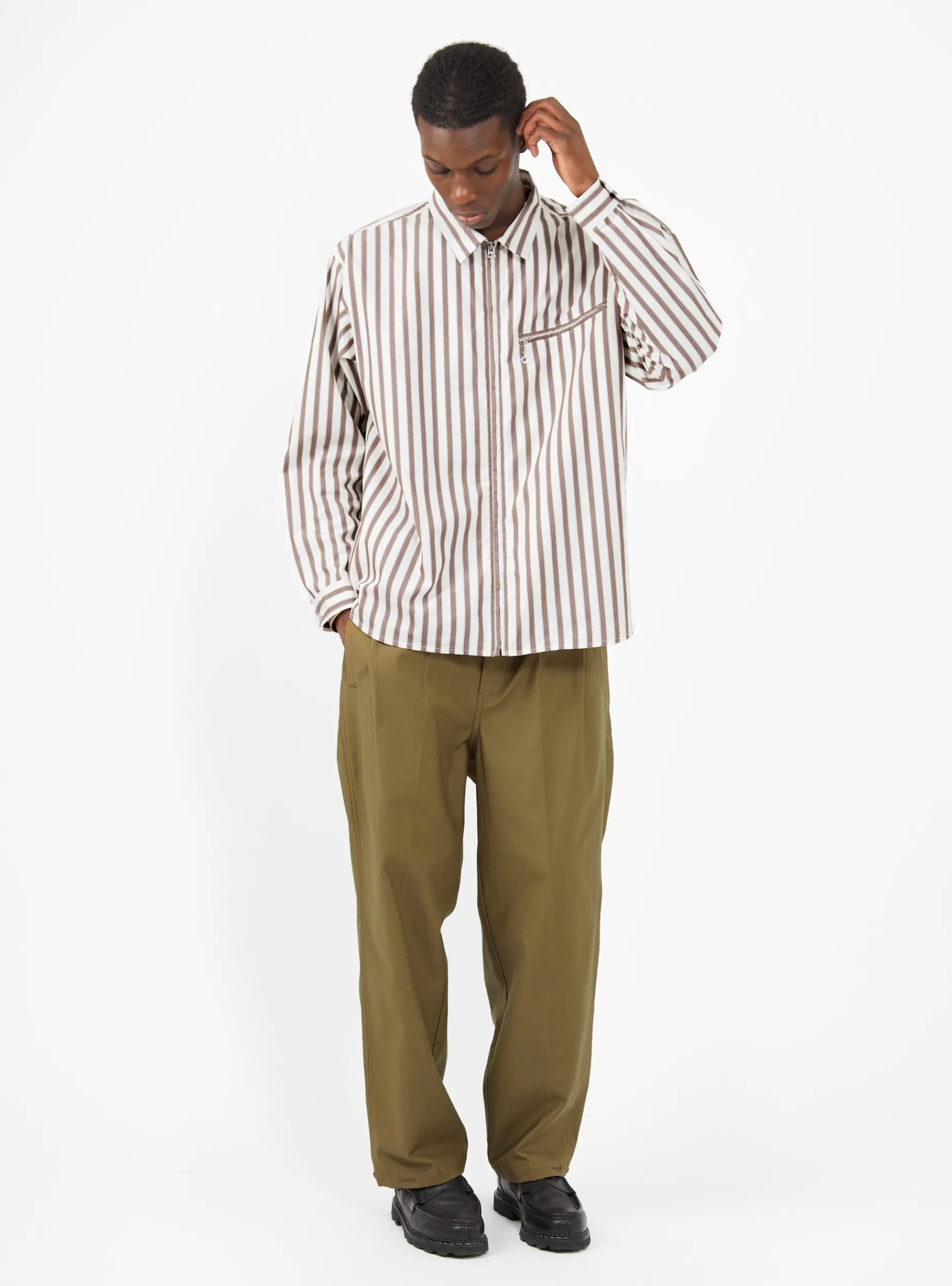 Grande Zip Shirt Brick Stripe<Garbstore Sale