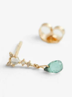 Green Tourmaline, Moonstone and Diamond Earring<Celine Daoust Fashion