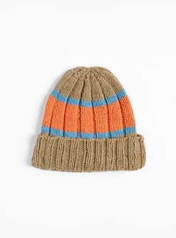Hand Knit Beanie Beige & Orange<Sublime Online