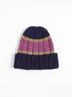 Hand Knit Beanie Navy & Purple<Sublime New