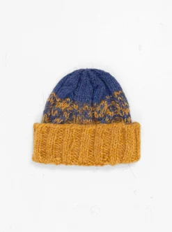 Hand Knit Fisherman Beanie Mustard & Blue<Sublime Online