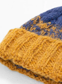 Hand Knit Fisherman Beanie Mustard & Blue<Sublime Online