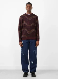 Houndstooth Knit Jumper Burgundy<Dime Fashion