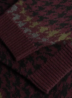 Houndstooth Knit Jumper Burgundy<Dime Fashion