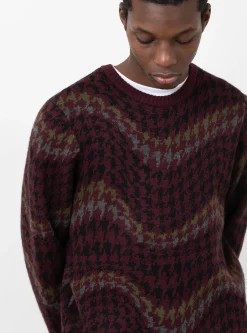Houndstooth Knit Jumper Burgundy<Dime Fashion