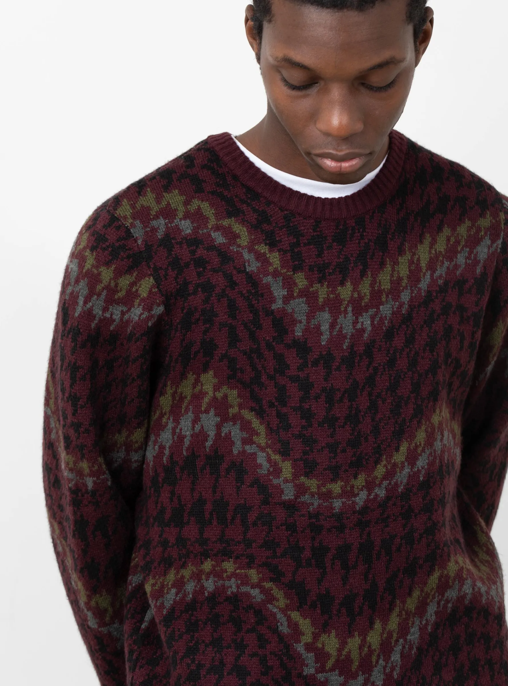 Houndstooth Knit Jumper Burgundy<Dime Fashion