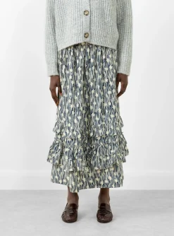 Ikat Silk Flower Betsy Skirt Ink/Ecru<Cawley Sale