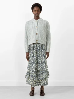 Ikat Silk Flower Betsy Skirt Ink/Ecru<Cawley Sale