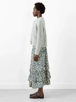 Ikat Silk Flower Betsy Skirt Ink/Ecru<Cawley Sale