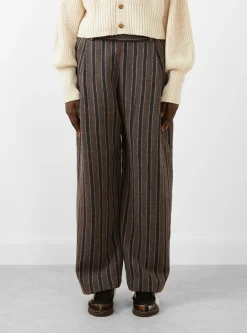 Japanese Boucle Striped Wool Georgia Trouser Brown Charcoal<Cawley Hot