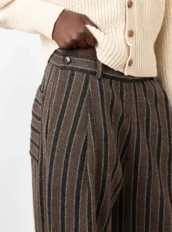 Japanese Boucle Striped Wool Georgia Trouser Brown Charcoal<Cawley Hot