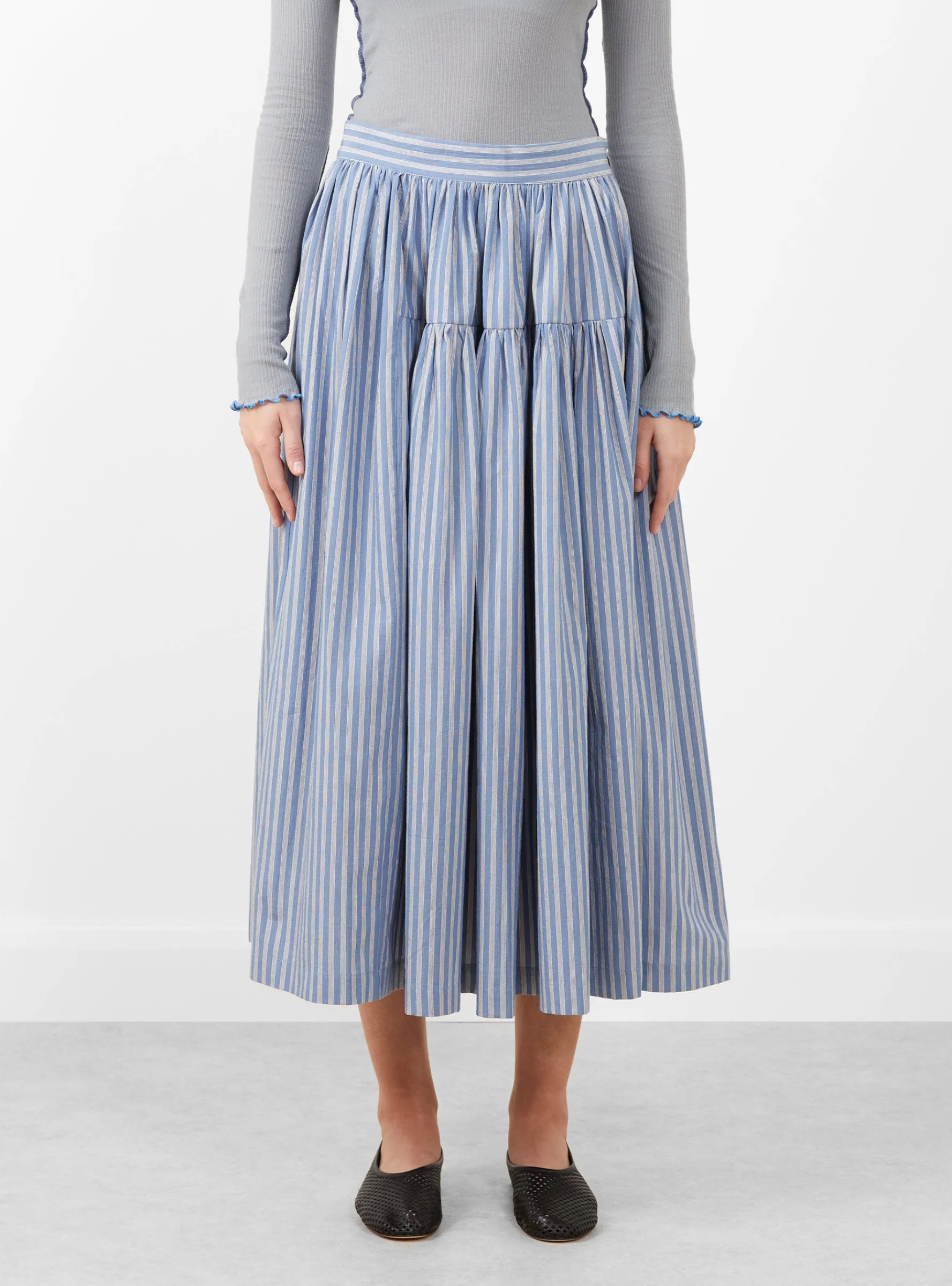 Japanese Striped Cotton Panel Skirt Blue, White and Navy<Cawley Discount