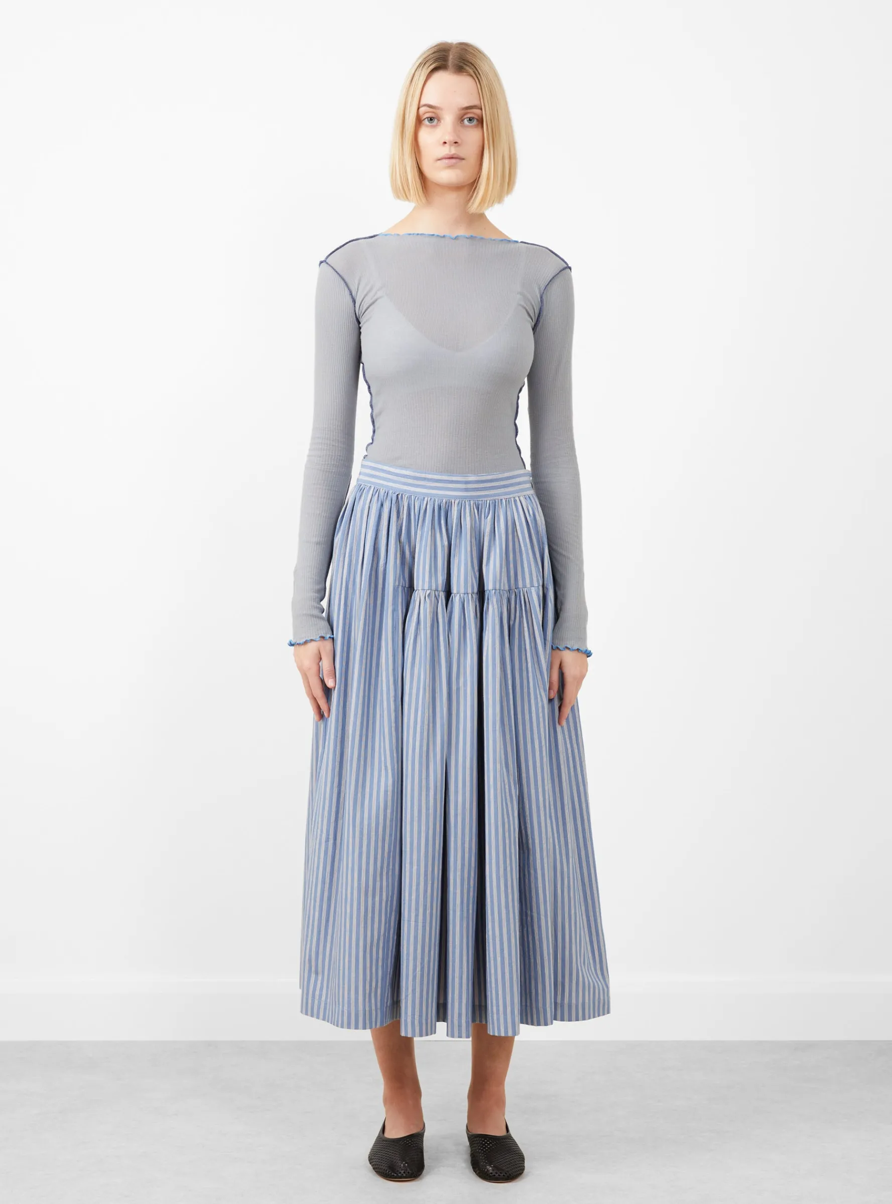 Japanese Striped Cotton Panel Skirt Blue, White and Navy<Cawley Discount