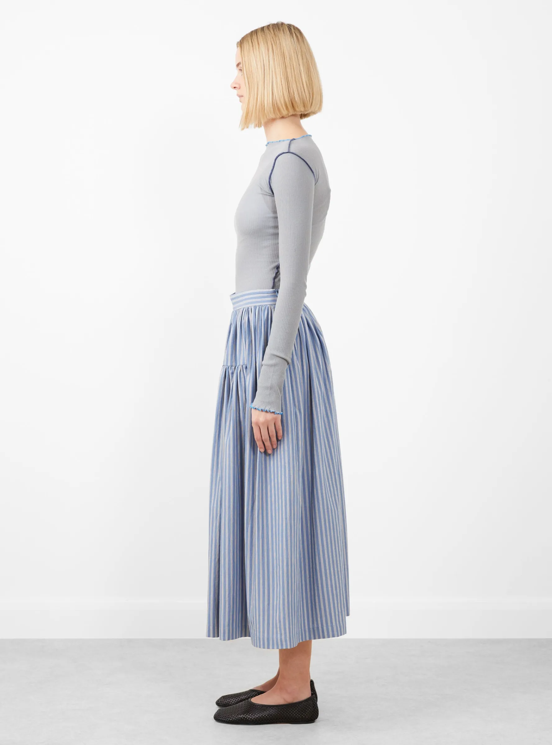Japanese Striped Cotton Panel Skirt Blue, White and Navy<Cawley Discount
