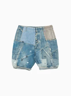 Patchwork Denim Shorts<Kapital New