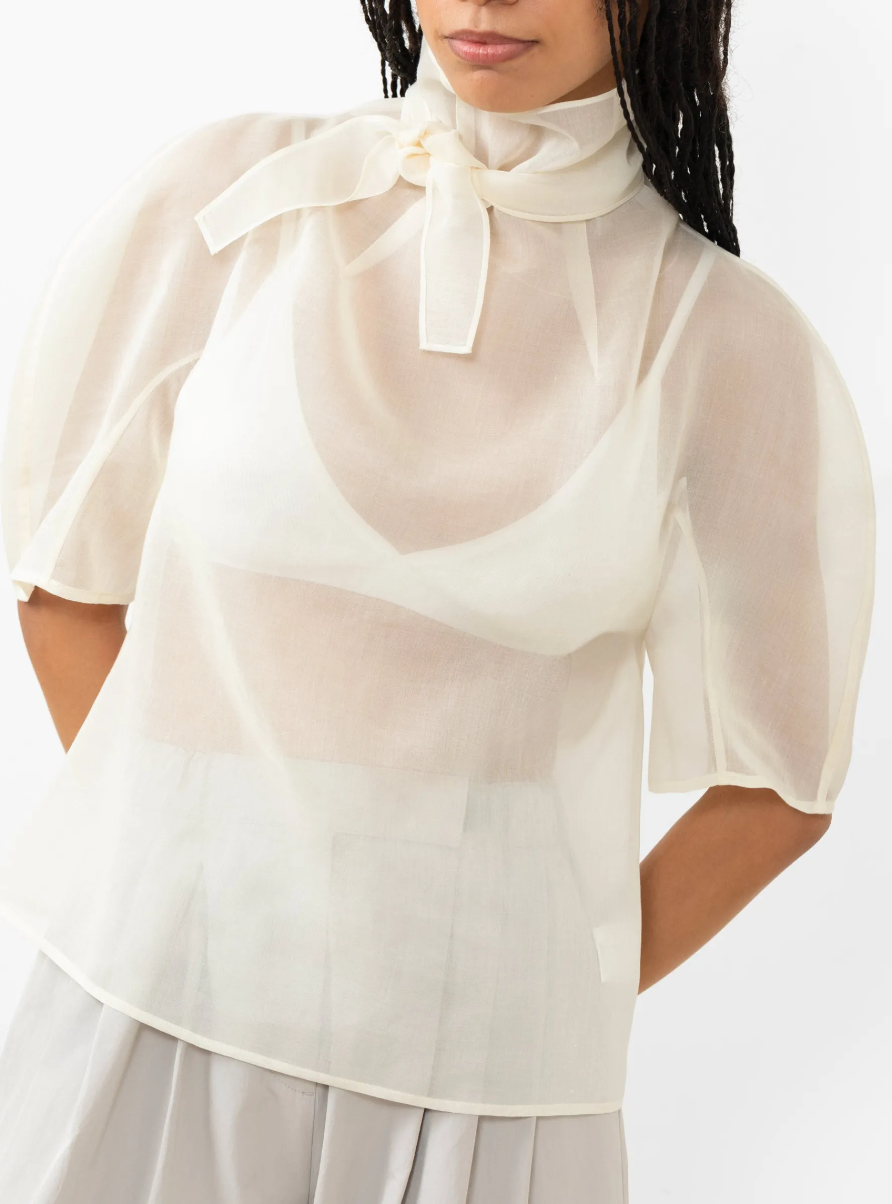 Knotted Collar Top, Ivory<AMOMENTO Discount