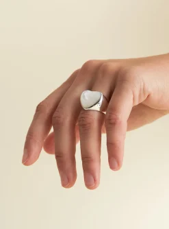 Large Pearl Heart Silver Ring<Annika Inez Clearance