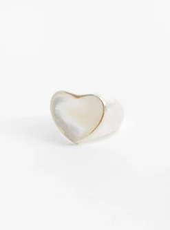 Large Pearl Heart Silver Ring<Annika Inez Clearance