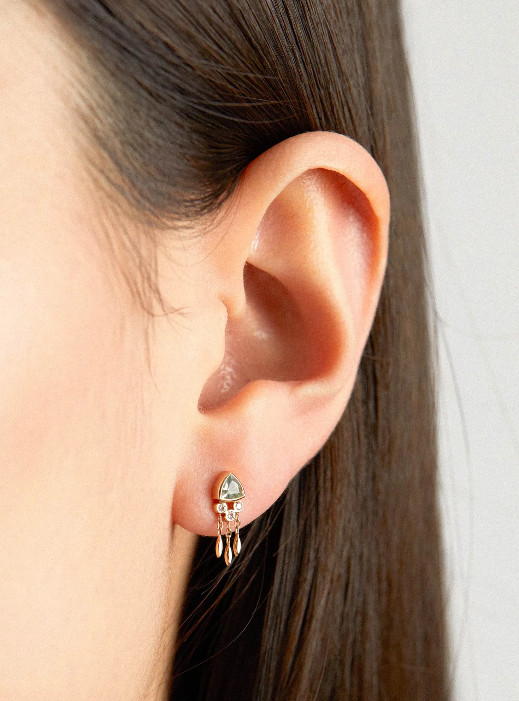 Light Green Tourmaline & Diamonds Single Earring Gold<Celine Daoust Clearance
