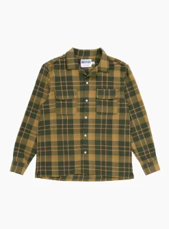 Long Sleeve Camp Collar Olive Plaid<Brother Brother Sale