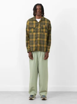 Long Sleeve Camp Collar Olive Plaid<Brother Brother Sale