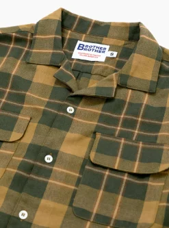 Long Sleeve Camp Collar Olive Plaid<Brother Brother Sale