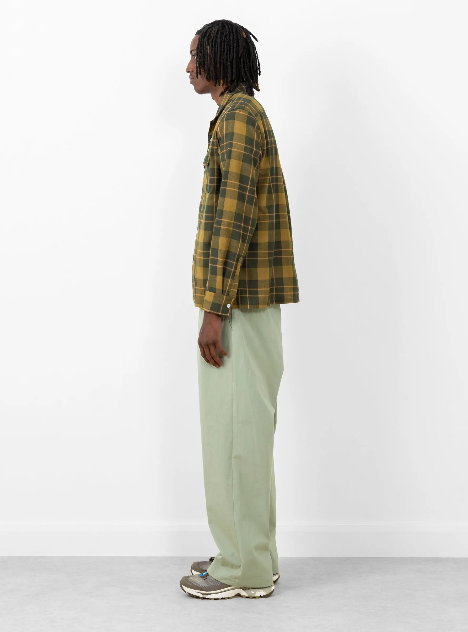 Long Sleeve Camp Collar Olive Plaid<Brother Brother Sale
