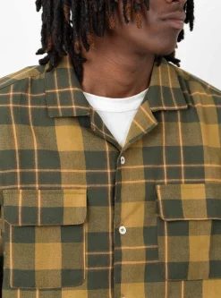 Long Sleeve Camp Collar Olive Plaid<Brother Brother Sale