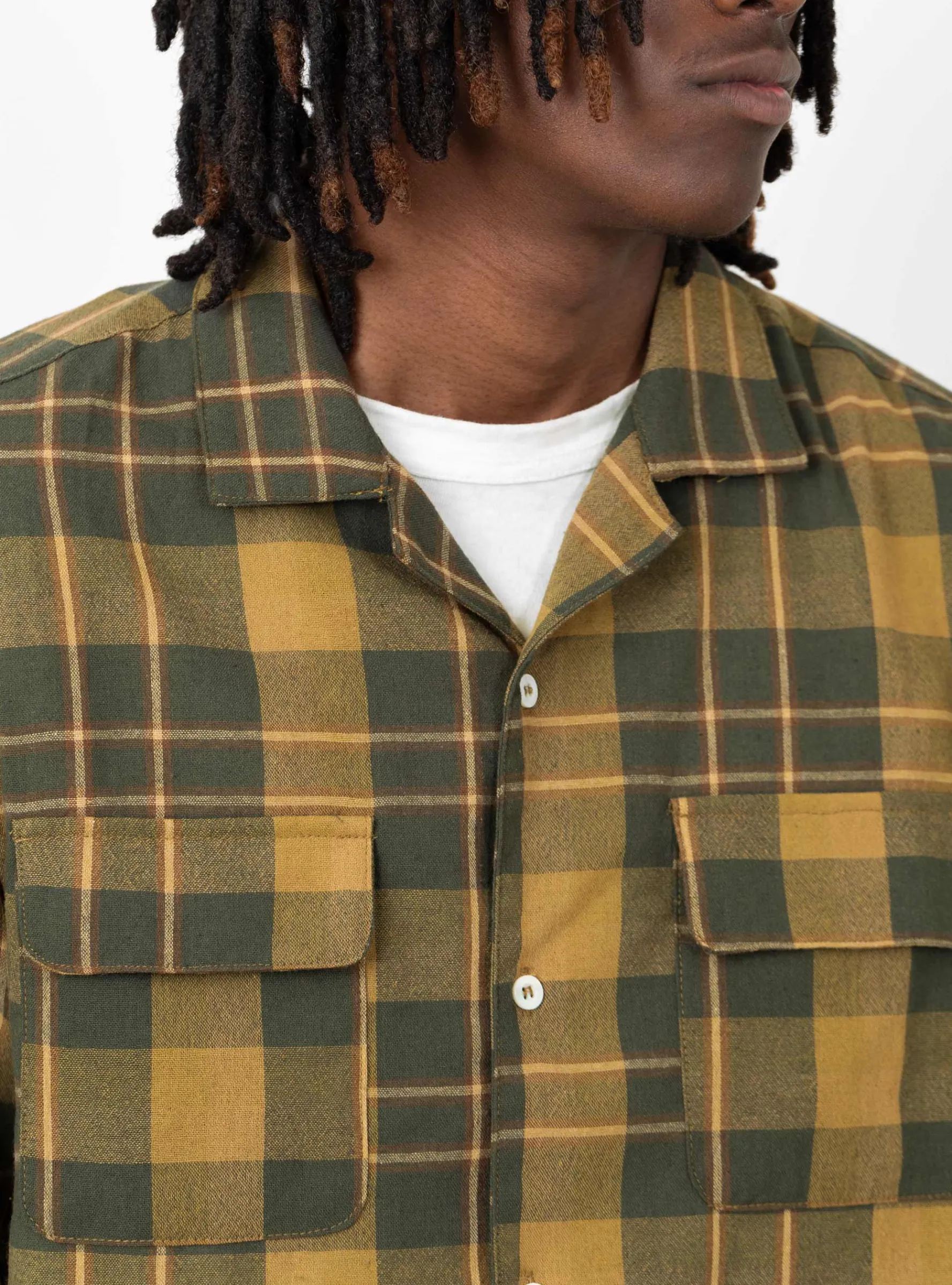 Long Sleeve Camp Collar Olive Plaid<Brother Brother Sale