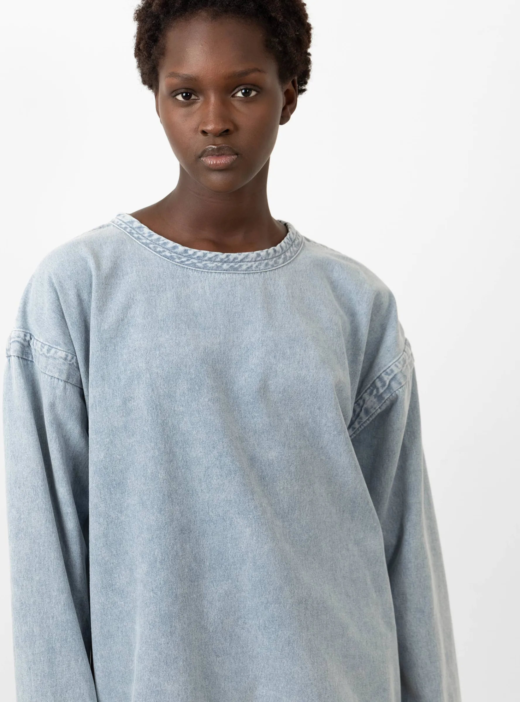 Long Sleeve Pull Over Top Flannel Denim Blue<Girls of Dust New