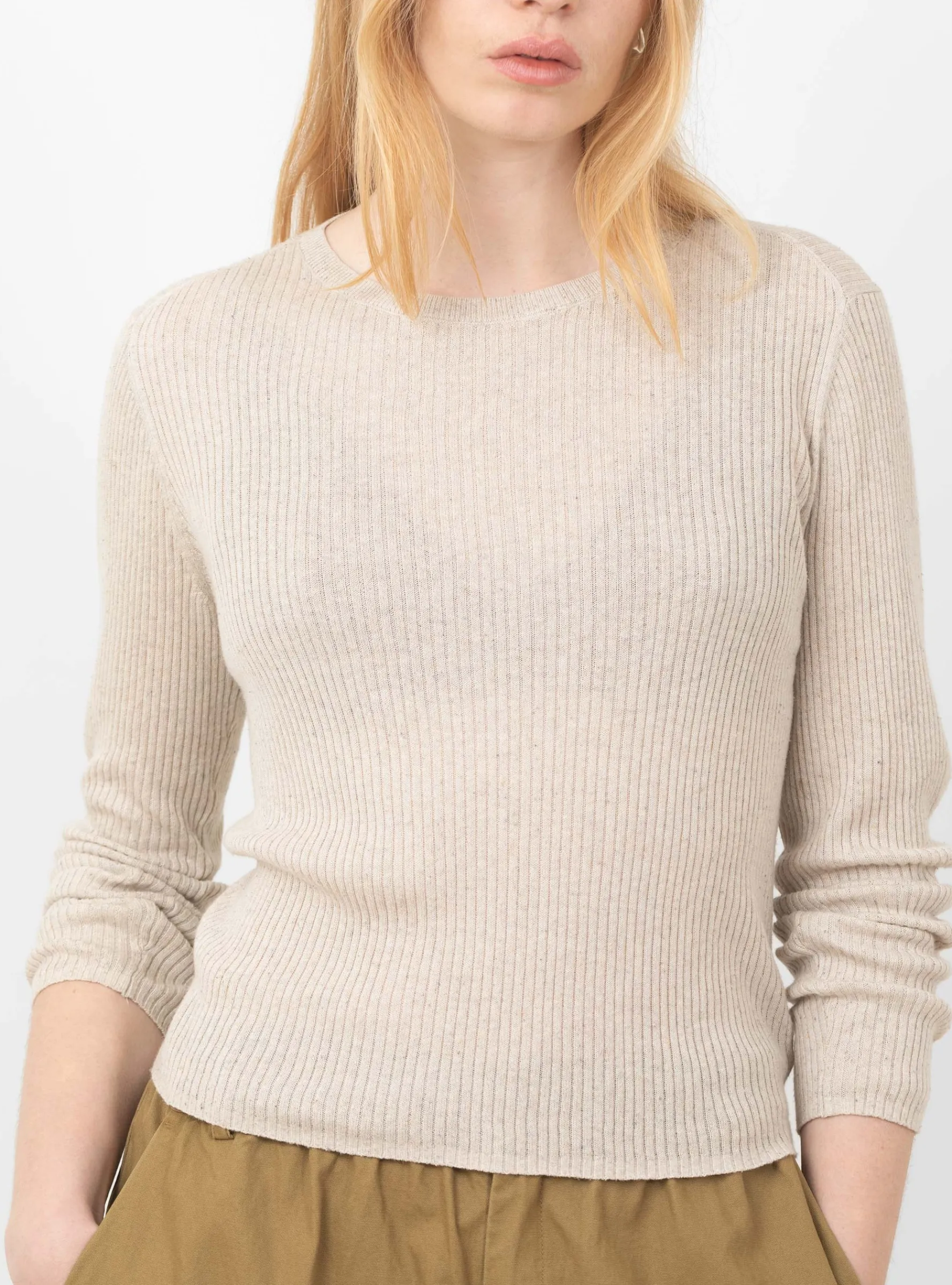 Long Sleeve Ribbed Fine Knit, Sand Beige<7115 by Szeki Discount