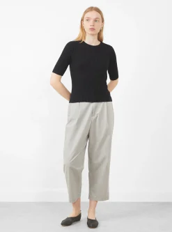 Mid-Sleeve Ribbed Fine Knit, Black<7115 by Szeki Best