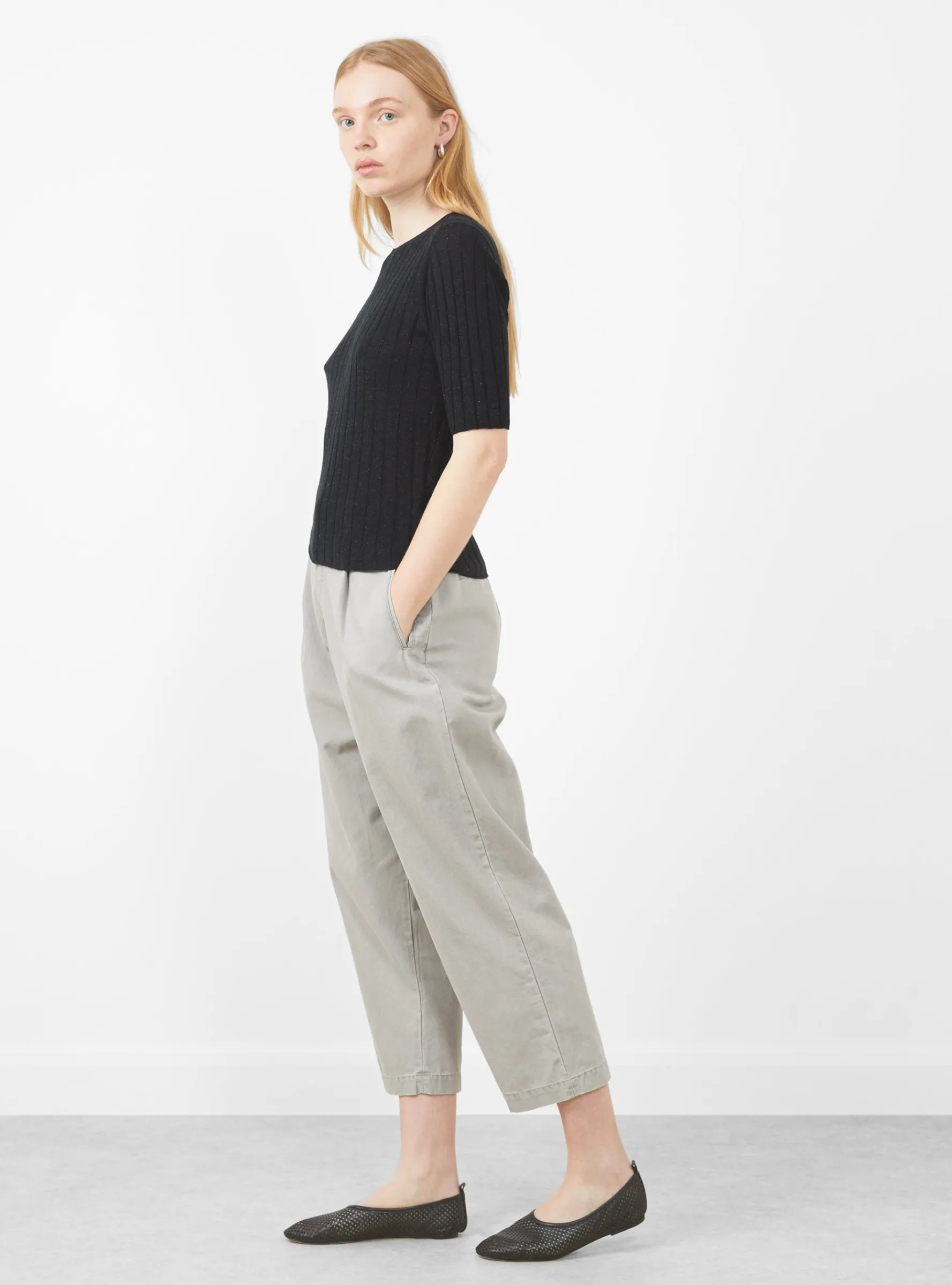 Mid-Sleeve Ribbed Fine Knit, Black<7115 by Szeki Best