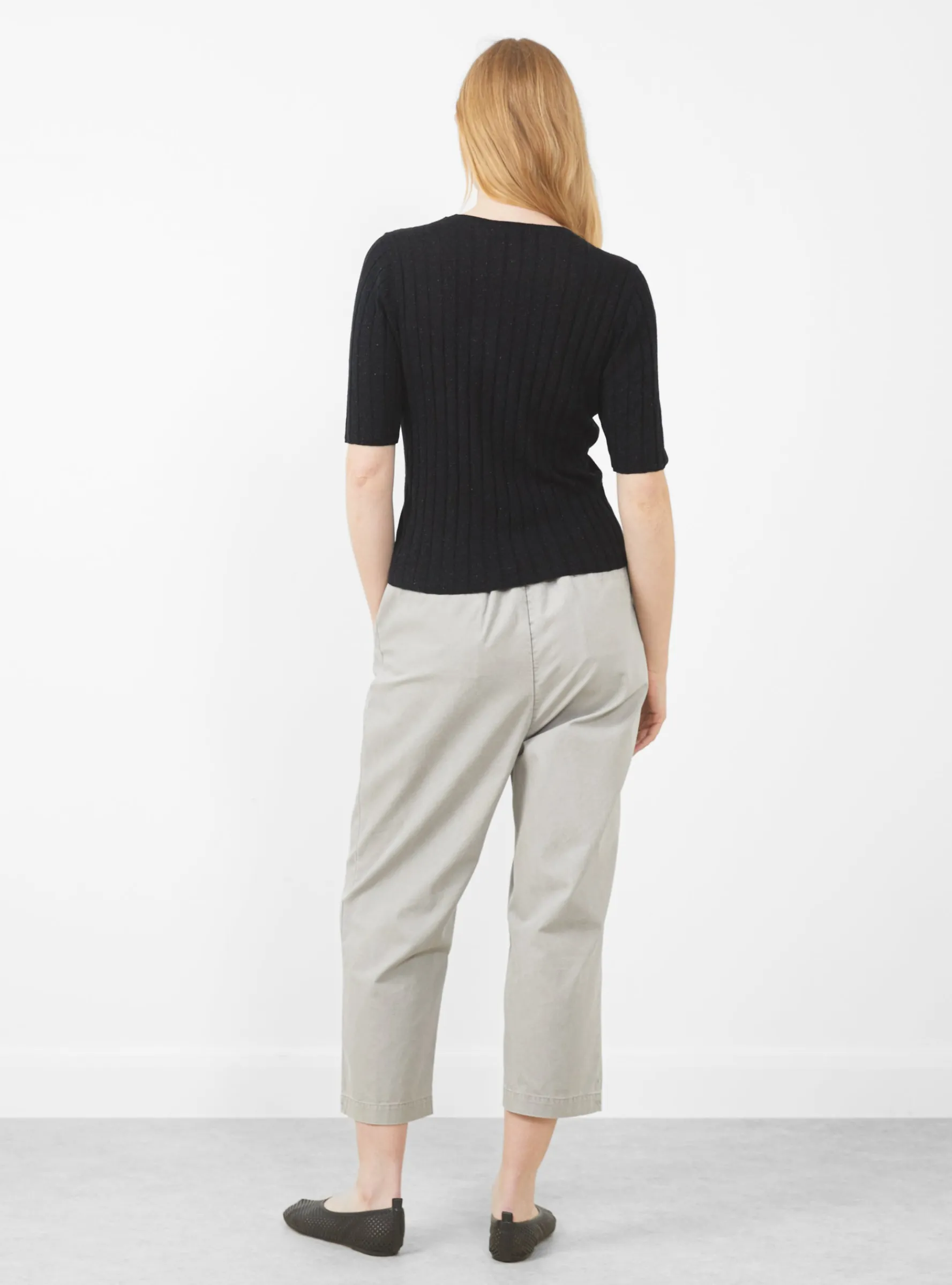 Mid-Sleeve Ribbed Fine Knit, Black<7115 by Szeki Best