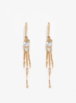 Moonstone & Diamond Long Dangling Earrings<Celine Daoust New