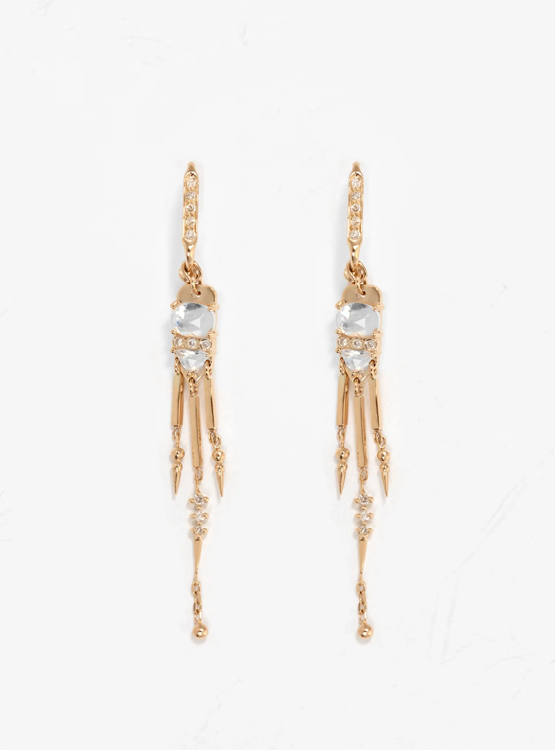 Moonstone & Diamond Long Dangling Earrings<Celine Daoust New