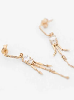 Moonstone & Diamond Long Dangling Earrings<Celine Daoust New