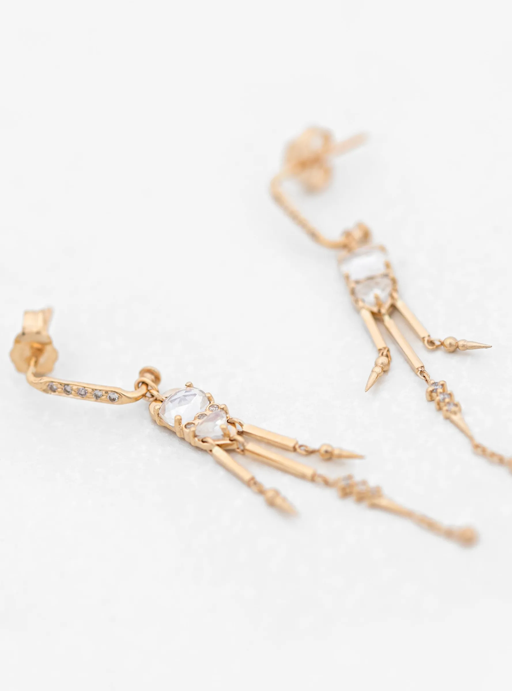 Moonstone & Diamond Long Dangling Earrings<Celine Daoust New