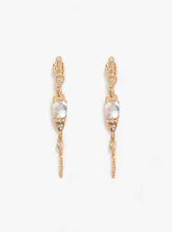 Moonstone & Diamonds Long Earrings Gold<Celine Daoust Clearance
