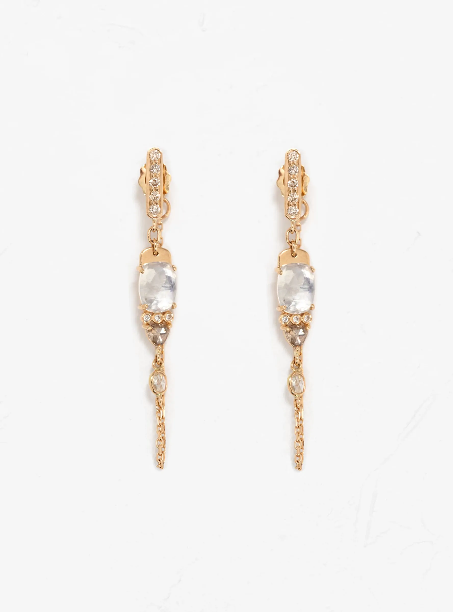 Moonstone & Diamonds Long Earrings Gold<Celine Daoust Clearance