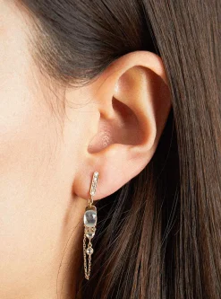 Moonstone & Diamonds Long Earrings Gold<Celine Daoust Clearance