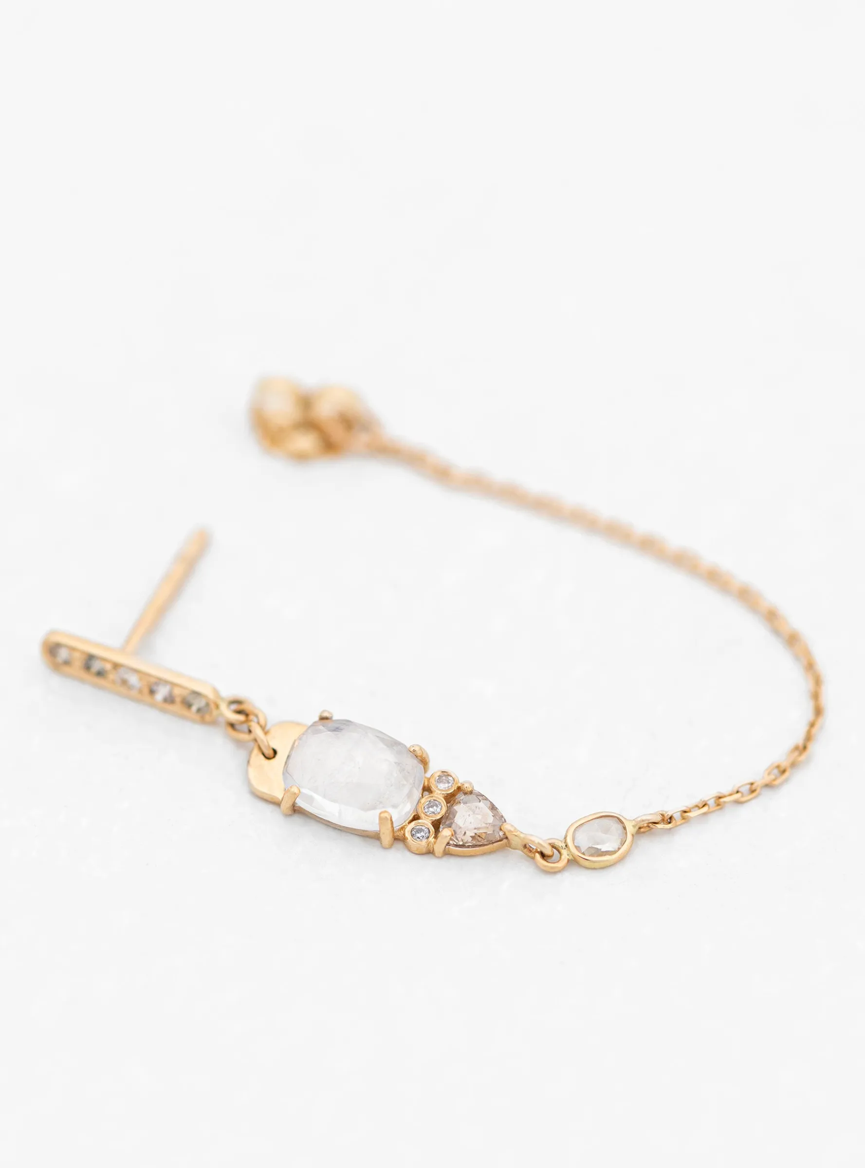 Moonstone & Diamonds Long Earrings Gold<Celine Daoust Clearance