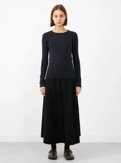 No.392 Eel Mini Rib Long Sleeve T-Shirt Navy<Extreme Cashmere Best