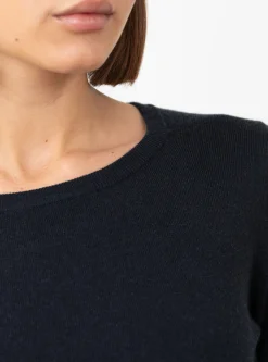 No.392 Eel Mini Rib Long Sleeve T-Shirt Navy<Extreme Cashmere Best