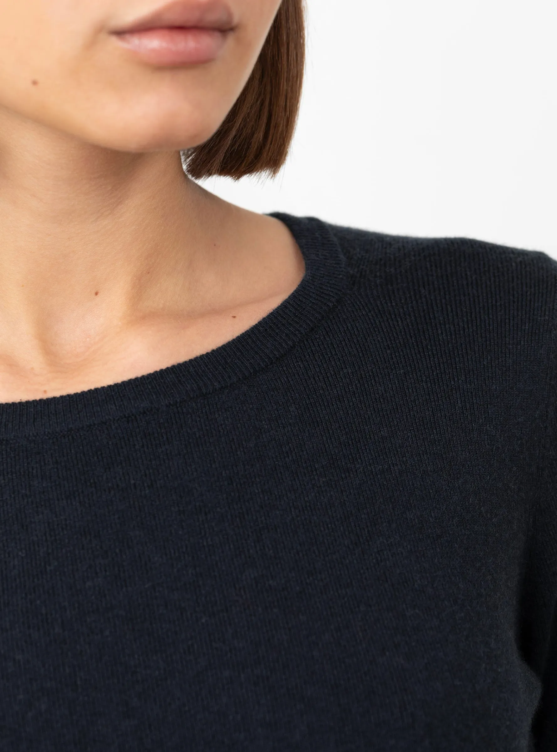 No.392 Eel Mini Rib Long Sleeve T-Shirt Navy<Extreme Cashmere Best