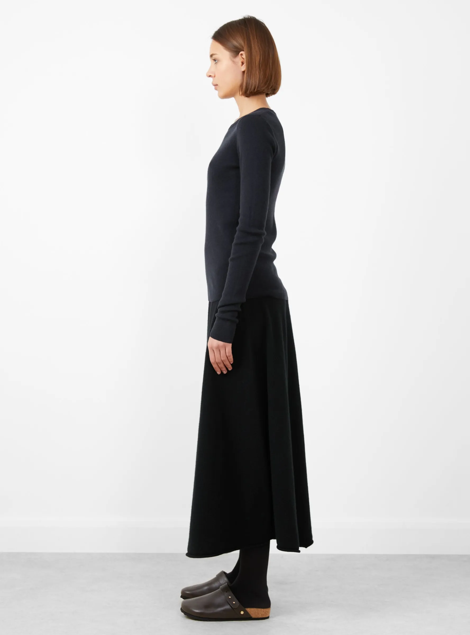 No.392 Eel Mini Rib Long Sleeve T-Shirt Navy<Extreme Cashmere Best
