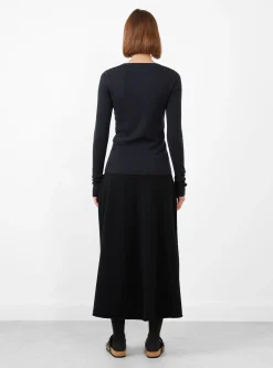 No.392 Eel Mini Rib Long Sleeve T-Shirt Navy<Extreme Cashmere Best