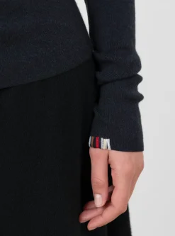 No.392 Eel Mini Rib Long Sleeve T-Shirt Navy<Extreme Cashmere Best