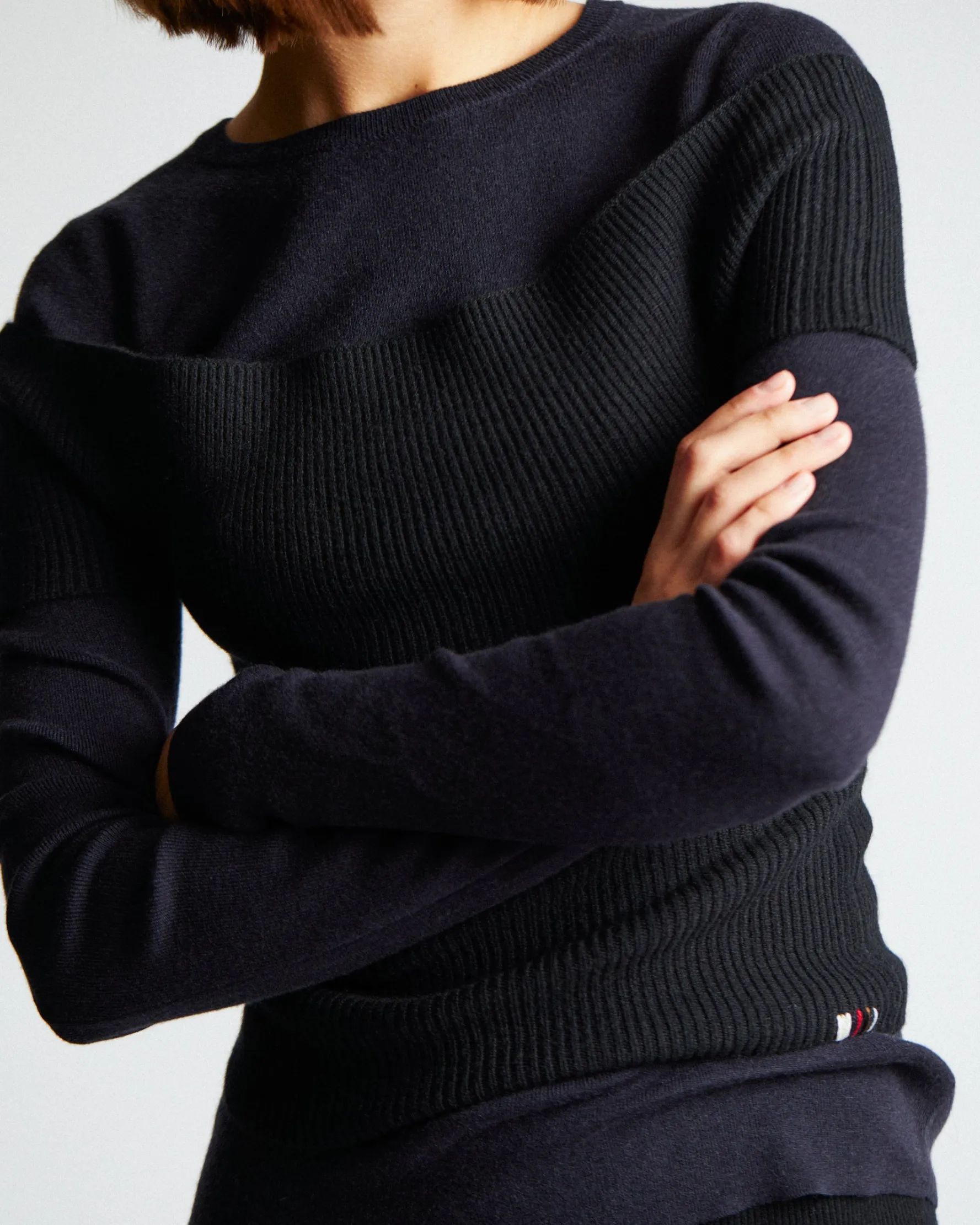 No.392 Eel Mini Rib Long Sleeve T-Shirt Navy<Extreme Cashmere Best
