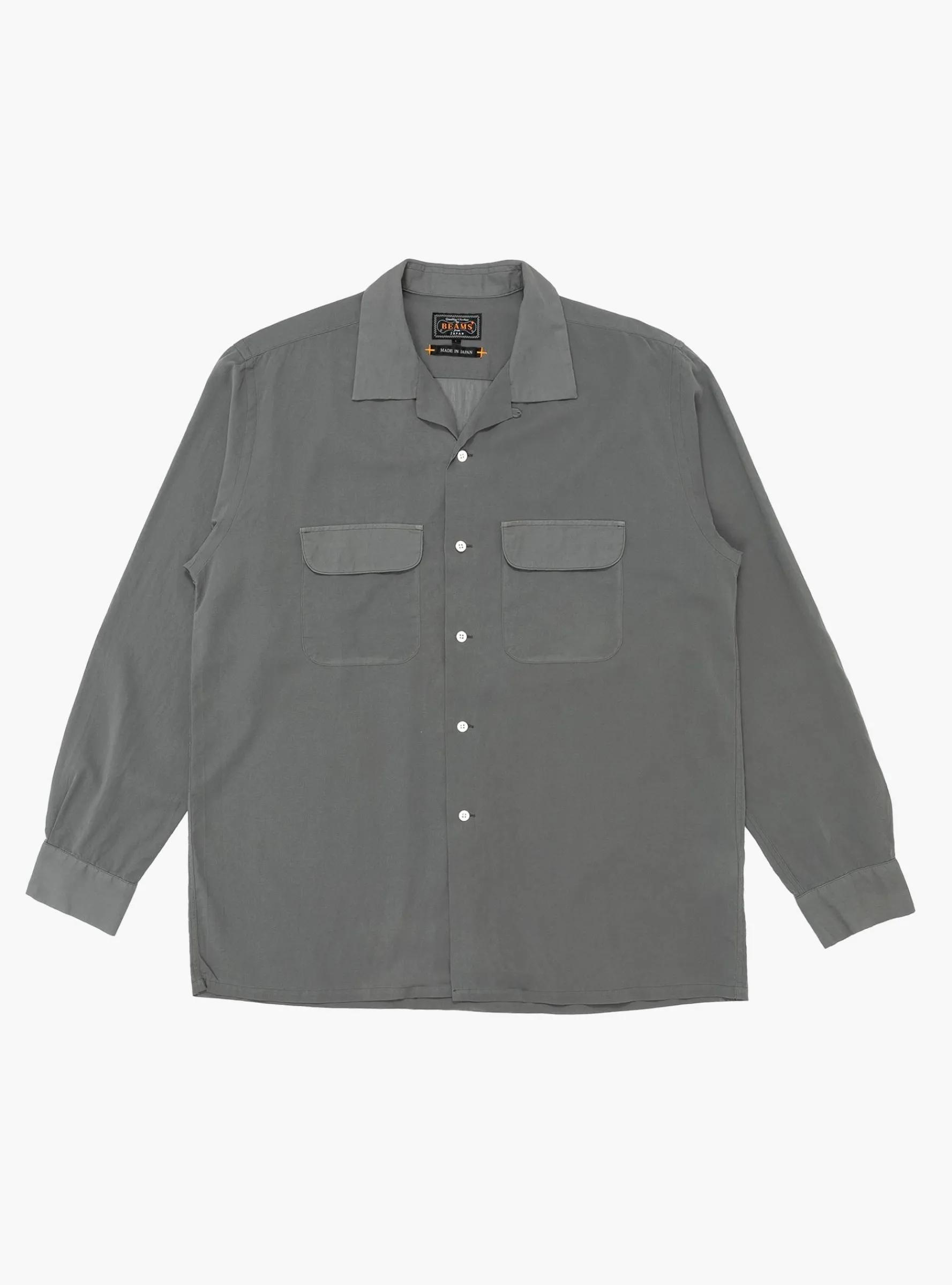 Open Collar Shirt 100/2 Organdy Garment Dye Charcoal<Beams Plus Sale